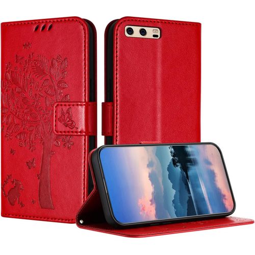 Coque Pour Huawei P10 Plus Coque,Etui Protection Housse Premium En Cuir Pu,Pochette Fermeture Magnétique,Flip Case Pour Huawei P10 Plus Rouge