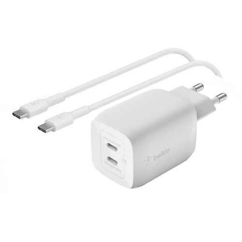 BELKIN Chargeur 65W + Câble USB-C (2 USB-C) (Blanc)