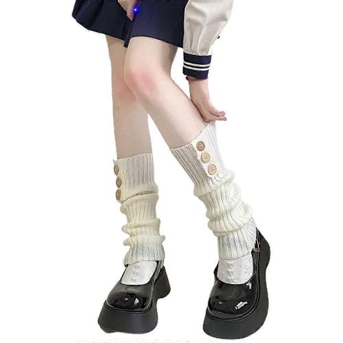 Femmes Filles Gothique Côtelé Tricot Jambières Avec Boutons Harajuku Preppy Style Lolita Étudiant Boot Cover Chaussettes Uniforme Scolaire Bas Extensibles
