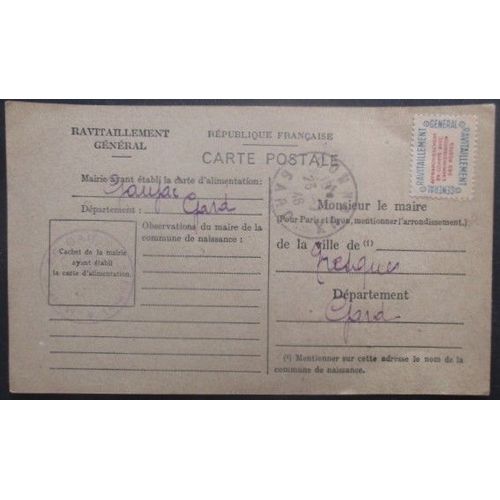 France Service N°15a Sur Carte De Ravitaillement De Gaujac (Gard) Pour Tresques (Gard)