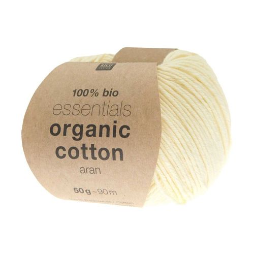 Coton À Tricoter Essentials Organic Cotton Aran - Rico Design. Color : 33 Jaune Vanille