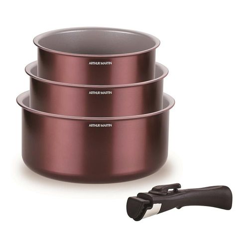 Set De 3 Casseroles Grenat Arthur Martin Tous Feux Avec Poignée Amovible