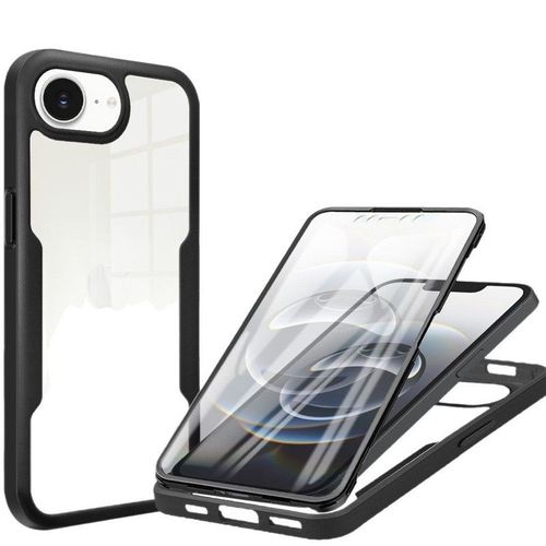 Coque Noir Pour Iphone 16e/Se4 2025 Avec Protection D'écran, 360 Integrale Antichoc Rigide Pc/Souple Tpu Gel Silicone - Hqselection®.
