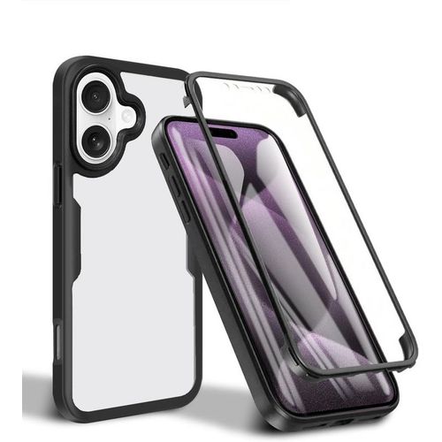 Coque Noir Pour Iphone 16 Avec Protection D'écran, 360 Integrale Antichoc Rigide Pc/Souple Tpu Gel Silicone - Hqselection®.