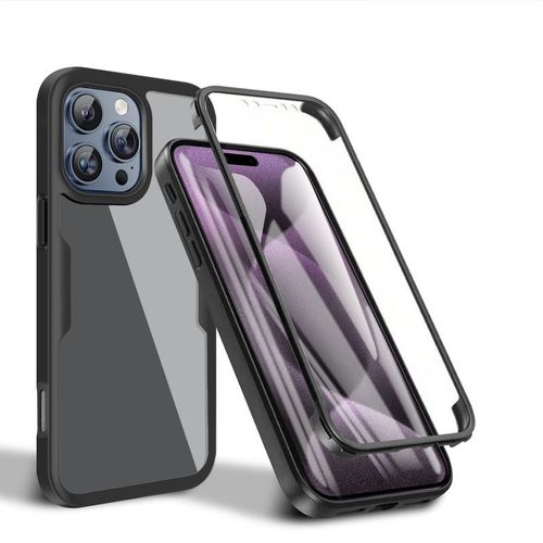Coque Noir Pour Iphone 16 Pro Avec Protection D'écran, 360 Integrale Antichoc Rigide Pc/Souple Tpu Gel Silicone - Hqselection®.