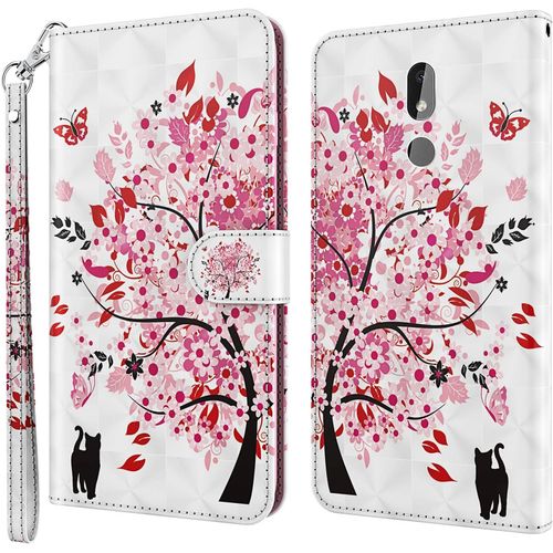 Coque Pour Nokia 3.2, Housse Premium En Cuir Nokia 3.2, Magnétique À Clapet Anti-Choc Flip Case Portefeuille Pu Cuir À Rabat Housse Étui De Protection Avec Porte Cartes Arbre