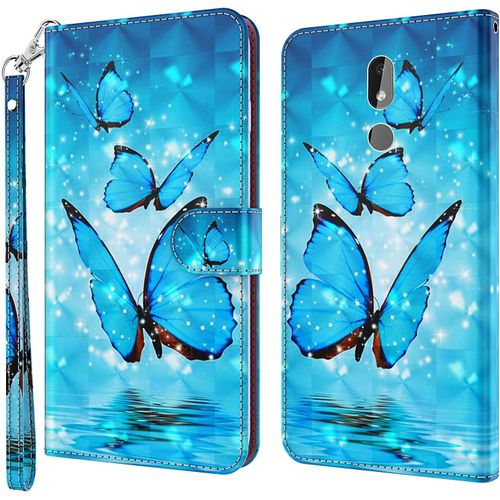 Coque Pour Nokia 3.2, Housse Premium En Cuir Nokia 3.2, Magnétique À Clapet Anti-Choc Flip Case Portefeuille Pu Cuir À Rabat Housse Étui De Protection Avec Porte Cartes Papillon 3