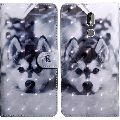 Coque Pour Nokia 3.2, Housse Premium En Cuir Nokia 3.2, Magnétique À Clapet Anti-Choc Flip Case Portefeuille Pu Cuir À Rabat Housse Étui De Protection Avec Porte Cartes Chien
