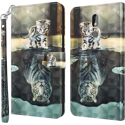Coque Pour Nokia 3.2, Housse Premium En Cuir Nokia 3.2, Magnétique À Clapet Anti-Choc Flip Case Portefeuille Pu Cuir À Rabat Housse Étui De Protection Avec Porte Cartes Chat 1