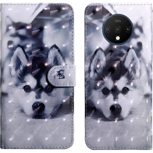 Coque Pour Oneplus 7t, Housse Premium En Cuir Oneplus 7t, Magnétique À Clapet Anti-Choc Flip Case Portefeuille Pu Cuir À Rabat Housse Étui De Protection Avec Porte Cartes Chien