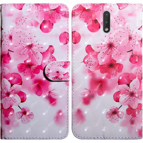 Coque Pour Nokia 2.3, Housse Premium En Cuir Nokia 2.3, Magnétique À Clapet Anti-Choc Flip Case Portefeuille Pu Cuir À Rabat Housse Étui De Protection Avec Porte Cartes Fleur 2