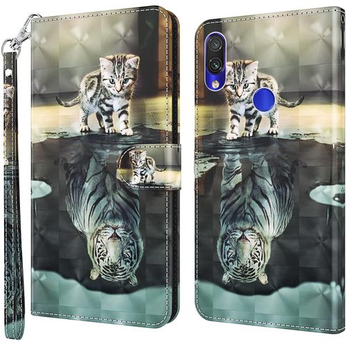 Coque Pour Xiaomi Redmi Note 7 Pro, Housse Premium En Cuir Xiaomi Redmi Note 7 Pro, Magnetique Flip Case Portefeuille Pu Cuir À Rabat Housse Étui De Protection Avec Porte Cartes Chat 1