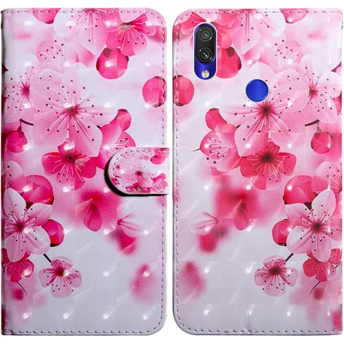 Coque Pour Xiaomi Redmi Note 7 Pro, Housse Premium En Cuir Xiaomi Redmi Note 7 Pro, Magnetique Flip Case Portefeuille Pu Cuir À Rabat Housse Étui De Protection Avec Porte Cartes Fleur 2