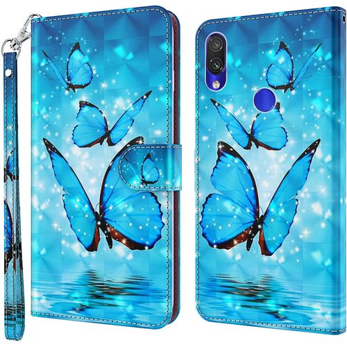 Coque Pour Xiaomi Redmi Note 7 Pro, Housse Premium En Cuir Xiaomi Redmi Note 7 Pro, Magnetique Flip Case Portefeuille Pu Cuir À Rabat Housse Étui De Protection Avec Porte Cartes Papillon 3