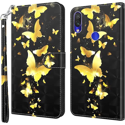 Coque Pour Xiaomi Redmi Note 7 Pro, Housse Premium En Cuir Xiaomi Redmi Note 7 Pro, Magnetique Flip Case Portefeuille Pu Cuir À Rabat Housse Étui De Protection Avec Porte Cartes Papillon 4