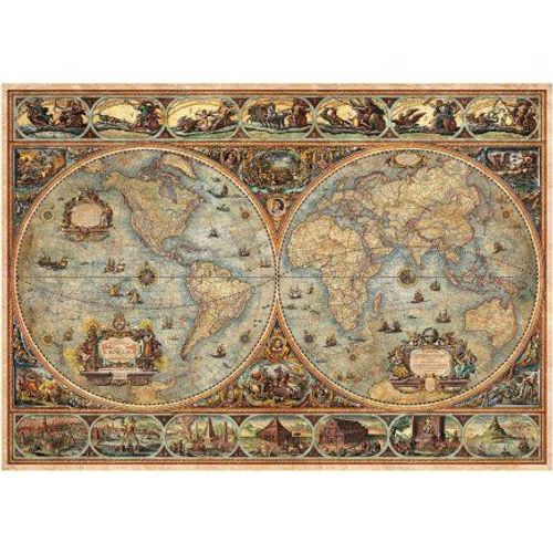 Puzzle Adulte 1000 Pieces Mappemonde mythologie - Set Collection Vielle Carte Du Monde + Carte tigre