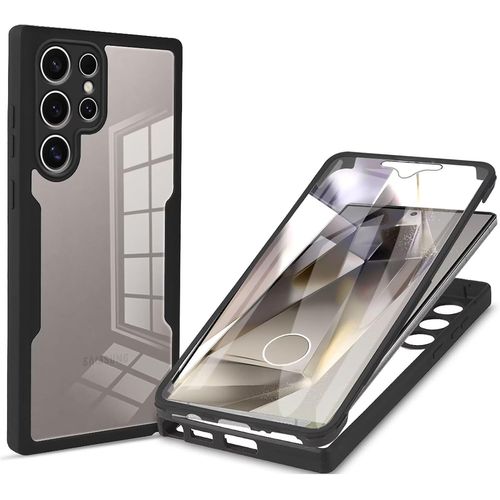 Miagon 360 Degres Full Body Protection Coque Pour Samsung Galaxy S24 Ultra,Double Face Transparent Etui Intégrale Antichoc Housse Avec Protection Écran,Noir