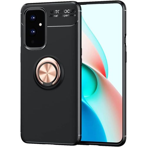 Coque Pour Oneplus 9, Fashion Flexible Tpu Mince Étui Avec Anneau En Métal Kickstand Compatible Avec Oneplus 9 Noir+Or