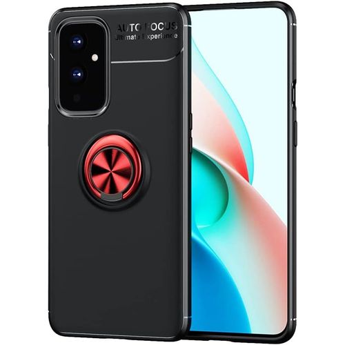 Coque Pour Oneplus 9, Fashion Flexible Tpu Mince Étui Avec Anneau En Métal Kickstand Compatible Avec Oneplus 9 Noir+Rouge