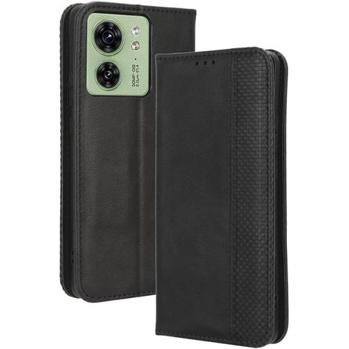 Coque Compatible Ave Motorola Edge 40, Étui À Rabat Portefeuille Pu Cuir Multifonction Housse De Protection Antichoc, Noir