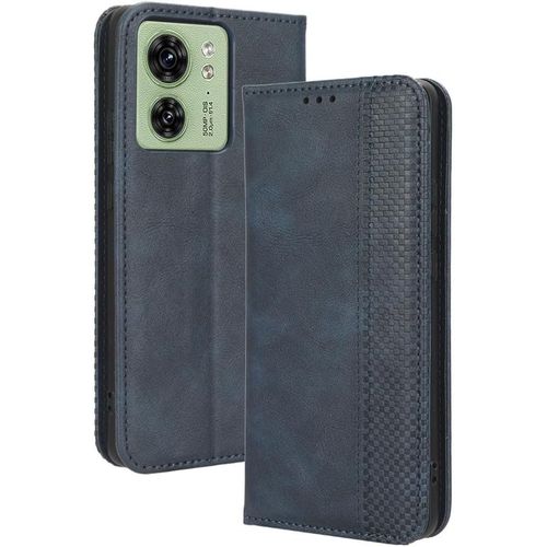 Coque Compatible Ave Motorola Edge 40, Étui À Rabat Portefeuille Pu Cuir Multifonction Housse De Protection Antichoc, Bleu
