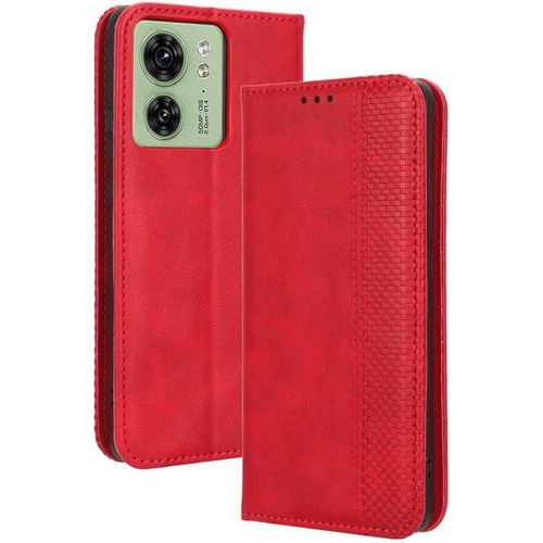 Coque Compatible Ave Motorola Edge 40, Étui À Rabat Portefeuille Pu Cuir Multifonction Housse De Protection Antichoc, Rouge