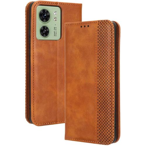 Coque Compatible Ave Motorola Edge 40, Étui À Rabat Portefeuille Pu Cuir Multifonction Housse De Protection Antichoc, Brun