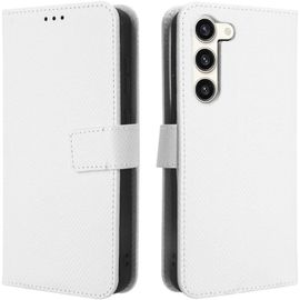 Coque Samsung Galaxy S23, Étui À Rabat Avec Ranges Cartes, Portefeuille Multifonction En Cuir Pu Housse Folio Compatible Avec Samsung S23, Blanche