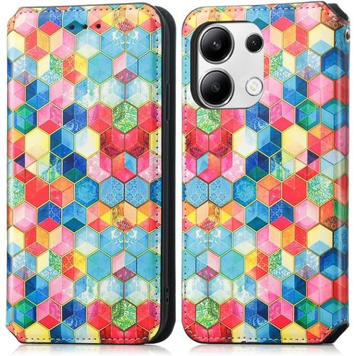 Pour Coque Xiaomi Redmi Note 13 4g, Avec Carte Fentes Magnétique Étui Pu Housse, Mignonne Motif Design Portefeuille Antichoc Protection Case Espace Magique