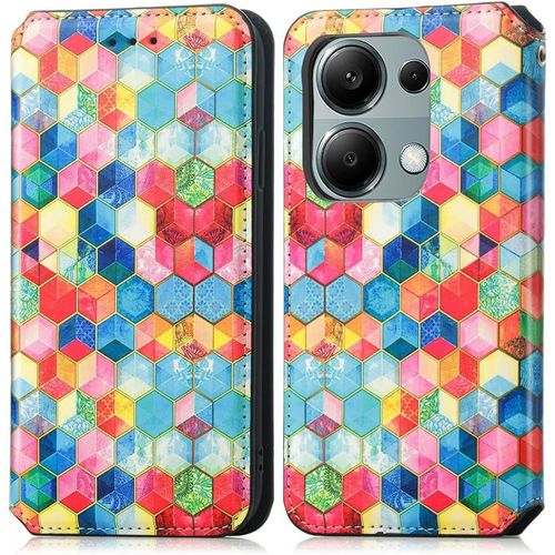 Pour Coque Xiaomi Redmi Note 13 Pro 4g/ Poco M6 Pro 4g, Avec Carte Fentes Magnétique Étui Pu Housse, Mignonne Motif Design Portefeuille Antichoc Protection Case Espace Magique
