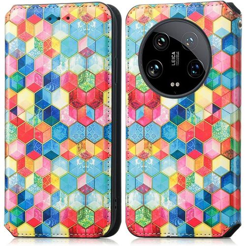 Pour Coque Xiaomi 14 Ultra, Avec Carte Fentes Magnétique Étui Pu Housse, Mignonne Motif Design Portefeuille Antichoc Protection Case Espace Magique
