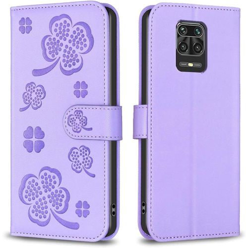 Beau Trèfle En Cuir Pu À Rabat Magnétique, Support Et Emplacements Pour Cartes, Housse De Protection Pour Xiaomi Redmi Note 9s / Note 9 Pro/Note 9 Pro Max Xy-Violet