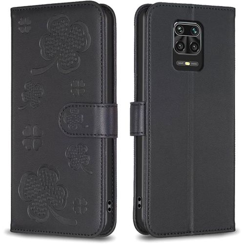 Beau Trèfle En Cuir Pu À Rabat Magnétique, Support Et Emplacements Pour Cartes, Housse De Protection Pour Xiaomi Redmi Note 9s / Note 9 Pro/Note 9 Pro Max Xy-Noir