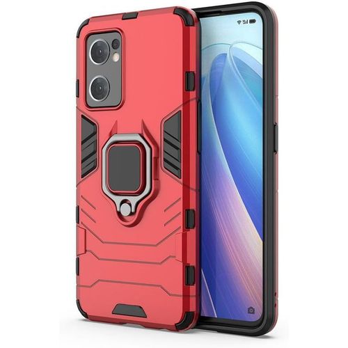Coque Pour Oppo Find X5 Lite/Reno 7 5g, Anneau Béquille Hybride 2 En 1 Pc Et Silicone Double Couche Pare-Chocs Antichoc Coque De Protection Pour Oppo Find X5 Lite/Reno 7 5g Hz-Rouge