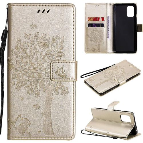 Coque Pour Oneplus 8t, Motif Arbre À Chat En Cuir Synthétique Avec Rabat Magnétique Et Emplacements Pour Cartes, Dragonne Pour Oneplus 8t Doré