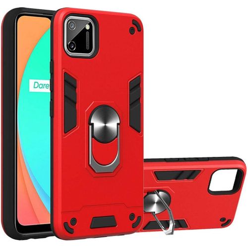 Coque Hybride 2 En 1 De La Marque Saturcase - En Polycarbonate Et Silicone - Double Couche - Avec Béquille - Antichoc - Pour Realme C11 - Rouge