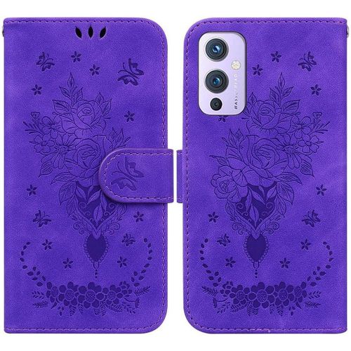 Coque Pour Oneplus 9, Une Rose Pu Cuir Magnétique Flip Portefeuille Support Porte-Carte Dragonne Protecteur Housse Étui Pour Oneplus 9 Violet