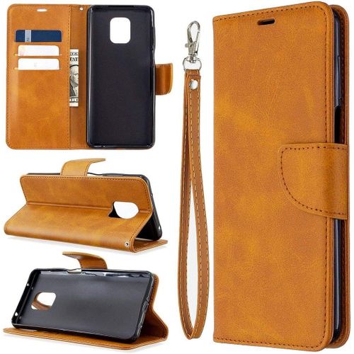 Étui À Rabat En Cuir Pu Avec Support Pour Cartes Et Dragonne Pour Xiaomi Redmi Note 9s/Note 9 Pro/Note 9 Pro Max Jaune