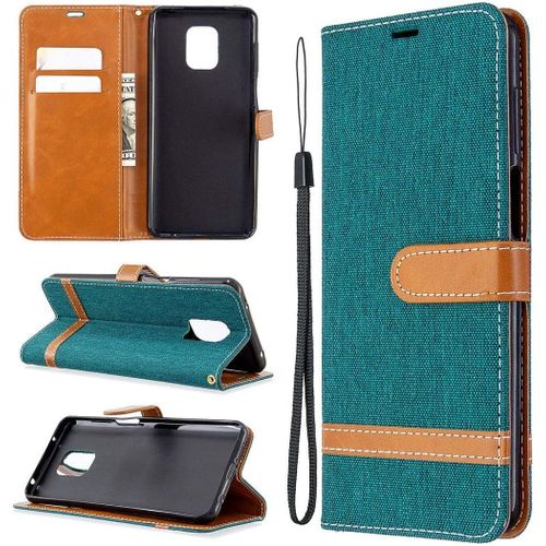 Étui De Protection À Rabat Magnétique En Cuir Pu Avec Dragonne Pour Xiaomi Redmi Note 9s/Note 9 Pro/Note 9 Pro Max Vert