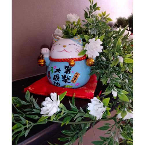 Maneki neko porcelaine bleu