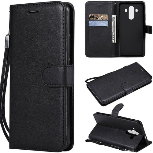 Étui Pour Huawei Mate 10 Pro, Classique En Cuir Pu À Rabat Magnétique, Support Et Fentes Pour Cartes, Housse De Protection Avec Dragonne Pour Huawei Mate 10 Pro Xd-Noir