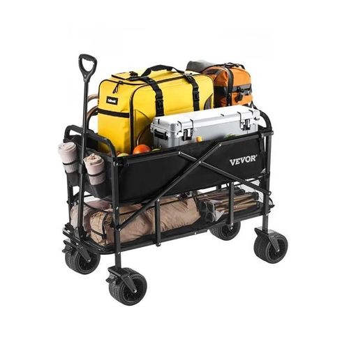 Chariot de Jardin Pliable-VEVOR-300 L-Chariot de Transport Utilitaire 2 Niveaux-Charge 204 kg-avec Roues Tout-terrain-Noir