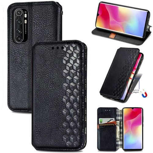 Étui Pour Xiaomi Mi Note 10 Lite, Cubes Pu Cuir Flip Magnétique Intégré Adsorption Wallet Stand Card Slots Cover For Xiaomi Mi Note 10 Lite Lt-Noir