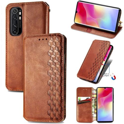 Étui Pour Xiaomi Mi Note 10 Lite, Cubes Pu Cuir Flip Magnétique Intégré Adsorption Wallet Wallet Slots Card Cover For Xiaomi Mi Note 10 Lite Lt-Marron
