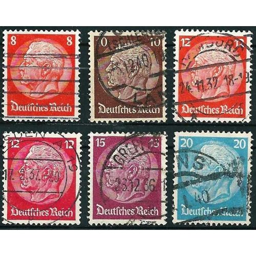 Allemagne, 3ème Reich 1932 / 34, Joli Lot Maréchal Hindenburg, Yvert 446 447 & 448 Filigrane Losanges Et 489 491 & 492 Filigrane Croix Gammées, Oblitérés, Tbe -