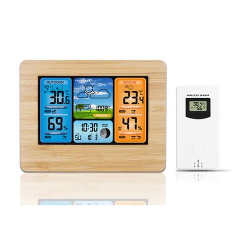 Station météo multi-pièces avec thermomètre intérieur/extérieur sans fil et  écran couleur numérique avec prévision météo