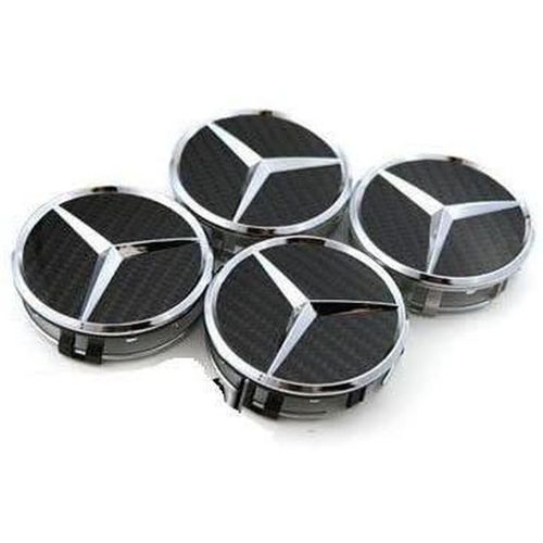Lot De 4 Centre De Roue Cache Moyeu Pour Mercedes Benz 75mm Fibre De Carbone -Noir