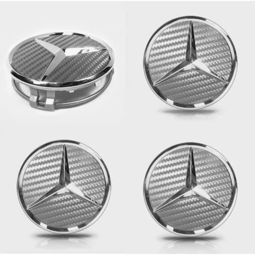 Lot De 4 Centre De Roue Cache Moyeu Pour Mercedes Benz 75mm Fibre De Carbone-Argent