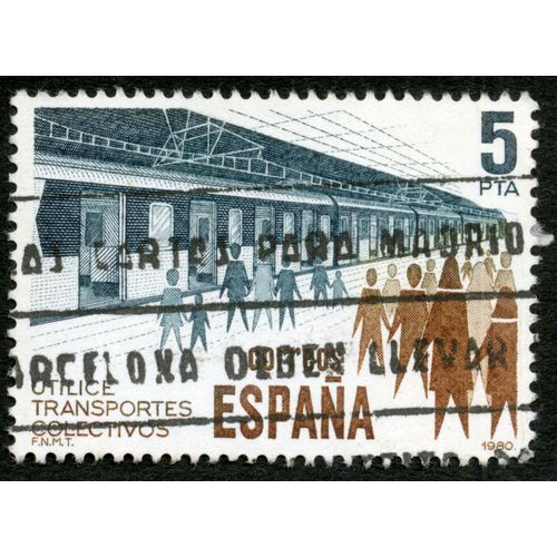 Timbre Oblitéré Espana, Utilice Transportes Colectivos, 5 Pta, 1980