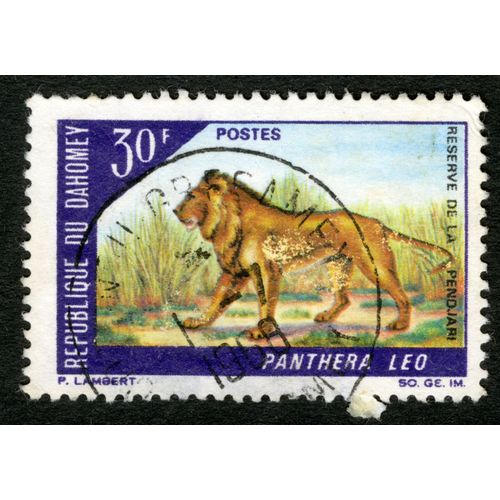 Timbre Oblitéré République Du Dahomay, Panthera Leo, Réserve De La Pendjari, 30 F, Postes